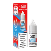 A bottle of Pukka Juice 5000+ Nic Salt E-Liquid in Blueberry Strawberry Burst flavor, with a child-resistant cap, displayed alongside its packaging which indicates the product contains nicotine.